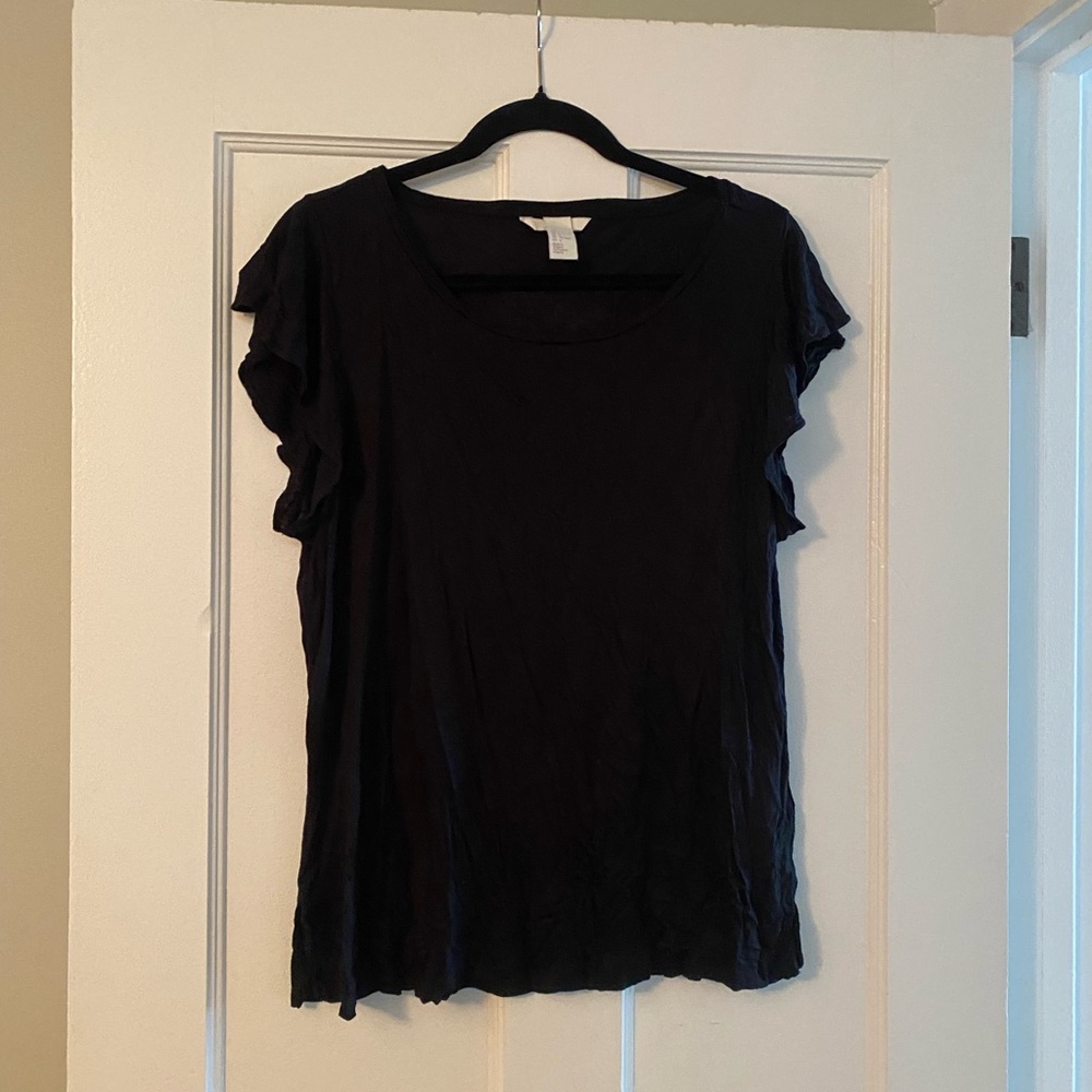 Ruffle Sleeve Elegant Black Women's Top